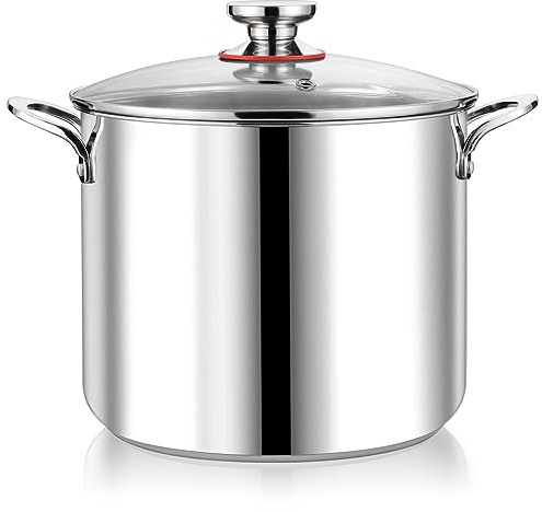 P&P CHEF 12 Quart Stainless Steel Stock Pot with Lid, Large Stockpot for Cooking Pasta Soup, Cookware for Induction Gas Electric Stoves, Visible Lid & Measuring Markings, Dishwasher Safe