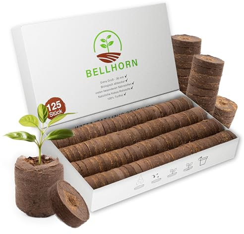 125 Kokos Quelltabletten | Quelltabs extra groß 36mm mit vielen Nährstoffen, torffrei u. Einkerbung |Bio Kokos Anzuchttabs Kokoserde Anzuchterde gepresst ideal für Stecklinge Samen Pflanzen Anzucht