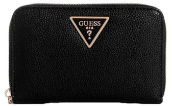 GUESS Damen Laurel Medium Zip Around Wallet Mittelgroße Geldbörse mit Reißverschluss, Clutch, Schwarz