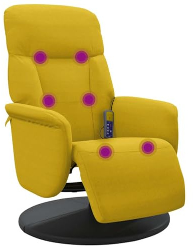 vidaXL Fauteuil Inclinable de Massage avec Repose-Pied sans Adaptateur Secteur, Siège avec Accoudoirs, Chaise de Relaxation avec Dossier Salon, Moderne, Jaune Velours