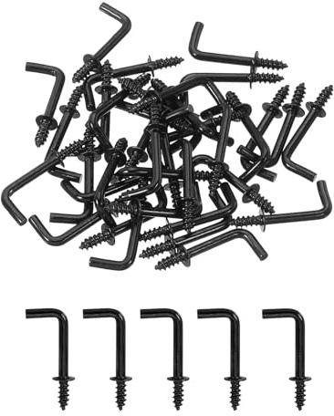 QUARKZMAN 50pcs 1/2 tum L-formade skruvkrokar Skruvkrok Metall Svart