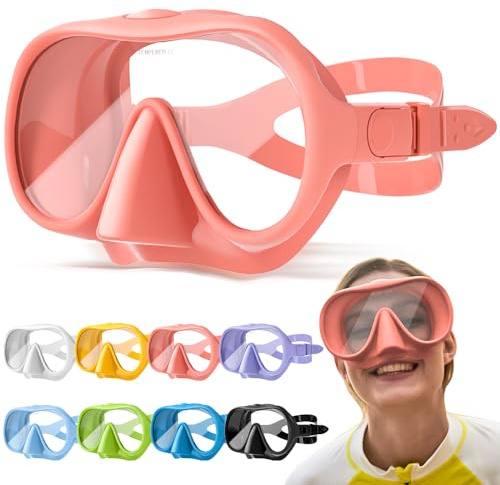 HINATAA Kit de plongée pour adulte, macaron sans cadre, lunettes de plongée ultra large 180°, anti-buée, masque de plongée professionnel, anti-fuite, lunettes de natation pour femmes et hommes, rose