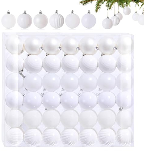 42 Petites Boules de Noël Blanc - 6 Designs Différents en Plastique 3CM - Mini Boules pour Sapin - Décorations de Noël