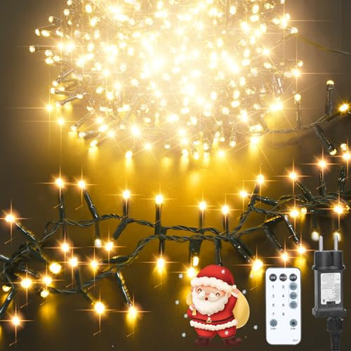 Led Cluster Lichterkette Innen 1000 LEDs 30M Warmweiß Lichterkette Weihnachtsbaum Weihnachtsbeleuchtung für Aussen Innen IP65 Wasserdicht Weihnachtsdeko mit Stecker, Fernbedienung, 8 Modi, Timer