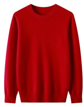 Pull en laine mérinos pour homme à col rond à manches longues, doux, chaud, uni, rouge, taille XXL