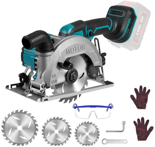 ONEVAN sierra circular bateria, sierras circulares de mano sin escobillas para Makita 18V, mini sierra circular de 7000 RPM, profundidad de corte de 48 mm, 0-45°, con 3 hojas de sierra (sin batería)