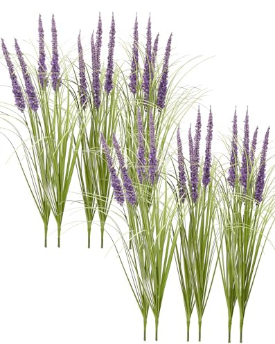 FlorisDecor 24'' Tall Faux Lily Turf (Liriope Muscari), Realistic Ornamental Grass with Small Violet-Purple Flowers (12 Pack)