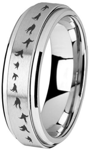 OAKKY Anillo Pájaro Giratorio Anti-Estrés de Acero Inoxidable con Banda Giratoria para Hombres Mujeres Meditación Patrón de Golondrina Volante Plata Talla 22
