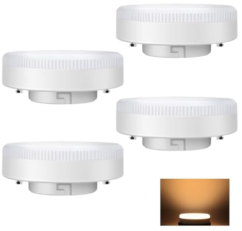 Lot de 4 ampoules GX53 9 W blanc chaud 3000 K, ampoule 230 V AC, lumière 120 °, 600 lm, GX53 pour éclairage d'armoire, intensité non variable, pour lampe d'armoire, plafonnier