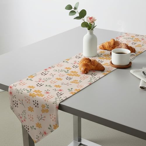 Pink Yellow Flowers Green Leaves Table Runners Table Runners for Round Tables Turner for Dining Holiday Decorations Home Cute Easter Decor Home Kitchen Dining Holiday Decor 13 × 90 inch