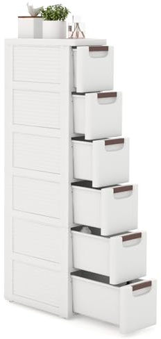 RELAX4LIFE Rolling Narrow Bathroom Floor Cabinet, 3/4/5/6-Drawer Slim Storage Organizer Unit with Built-in Wheels, Mobile Bathroom Storage Cupboard Drawer Cabinet for Living Room, Hallway (6-Drawer)
