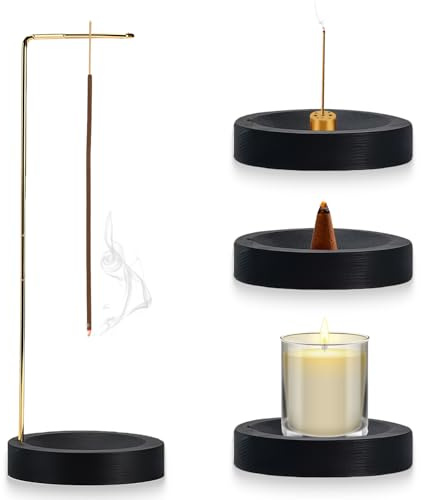 TIHNY Porte-Encens 2-en-1 en Bois avec Support de Cône, Brûle-Encens Inversé pour Bâtonnets, Décoration pour Méditation Yoga et Spa