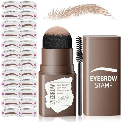 Eyebrow Stamp Stencil Kit - Eyebrow Powder with Brush Long-Lasting & Waterproof Brow Shaping Kit with 24 Reusable Thin & Thick Eyebrow Stencils for Natural Eyebrow Color (Light Brown)