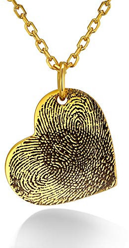 Custom4U Personalisierte Fingerabdruck Halskette Gold mit Gravur Memorial Herz Fingerabdruck Anhänger Namenskette Gold mit Gravur für Paar Freund