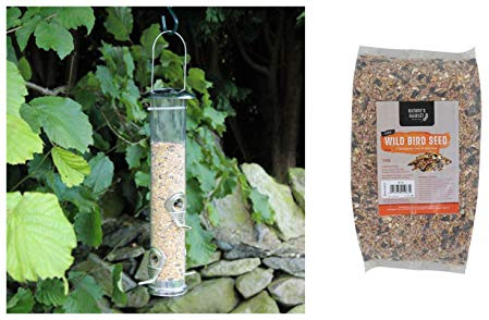 Garden Mile® - Mangiatoia per uccelli con 1 kg di mangime per uccelli, semi da appendere, mangiatoia per uccelli, per esterni, giardino, cortile, uccelli selvatici, cibo fauna selvatica