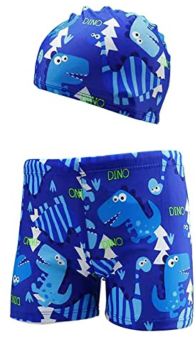 Lazz1on Garçon Short de Bain Enfant Maillot de Bain et Bonnet Cartoon Boxer de Piscine 3-11 Ans