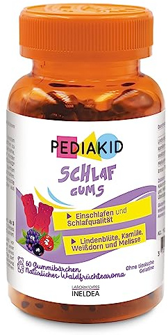 PEDIAKID - Gommes Sommeil - Complément alimentaire - Tilleul, Aubépine, Camomille & Mélisse - Facilite l'endormissement - Favorise un sommeil de meilleure qualité - Sans gélatine - 60 gommes