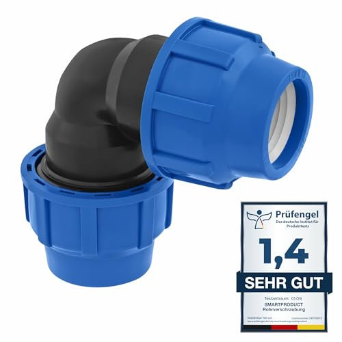 SmartProduct Raccord coudé à 90 degrés 20mm x 20 mm pour tuyau d’eau PE de compression – Raccords de plomberie coudés PN16 – connecteur compatible avec tuyaux PE80 et PE100-1 pièce