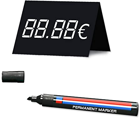 PRICARO Prisskylt tvåsiffrig svart, 50 stycken med märkpennor