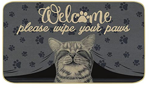 comfoyar Wipe Your Paw Decorative Door Mat, Cute Cat Non Slip Rubber Backing Welcome Floor Mat for Indoor Entry, Patio, Garage 43 x 75cm