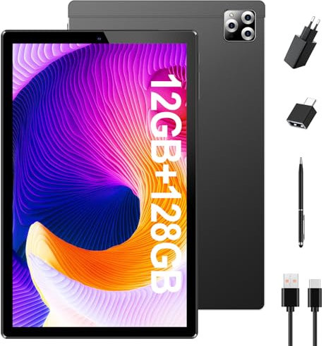SIMPLORI Android Tablet 10 Pulgadas, 4G LTE Tableta,Ocho-núcleos,12 GB RAM,128 GB ROM,Cámaras 8+13MP,Batería 6000mAh-negro, M107