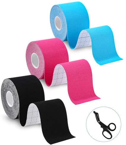 TIDEVAN 3 Rullar Sport Tape Set Fingertejp 5 cm x 5 m sporttejp för musklerna Premium kinesiotejp kinesiotejp vattentät och elastisk för sport