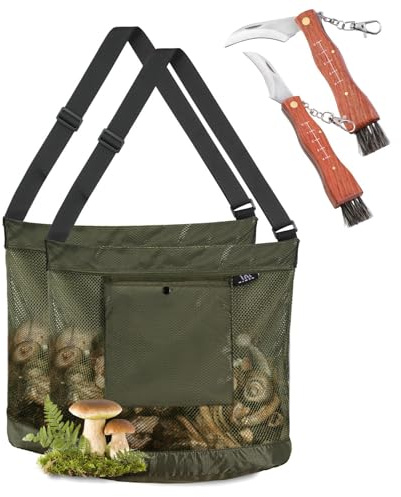 MYWSN Mushroom Foraging Kit - 2 Pack Black & Green Foraging Bag with Mesh Material, Adjustable Strap, Smartphone Pocket - Ideal for Nature Lovers, Outdoor Enthusiasts, Students & Hobbyists