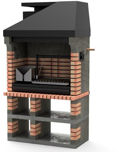 Holzkohle Grillkamin Havanna Schnellbausatz mit Edelstahl V-Grillrost & Aschekasten perfekte Außenküche mit Feuerkasten auch für Stückholz geeignet (Sol Orange, Grill Feuerkasten)