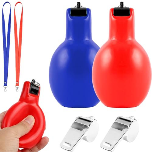 Gloryit 2 Stück Handpfeife,Handpfeife sportunterricht,Laute Handhupe, Hand Squeeze Whistles mit Umhängeband Trainerpfeife für Schiedsrichter, Sportlehrer,Hundetrainer,Trainer Zubehör Fußball.