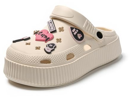 JOMIX Ciabatte Donna Estive Platform EVA, Zoccoli e Pantofole Leggere con Cinturino, Sandali Antiscivolo Comfort, Scarpe per Casa Mare Spiaggia Passeggio Tempo Libero Beige 35-36