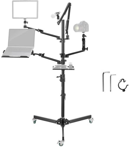 NEEWER Live Streaming Ständer mit Rollen, Overhead Kamera Mount Bodenständer, Stativ mit Mikrofonarm, Telefon/Tablet/Laptop Halterung, All in One Webcam Ständer für Video Live Broadcast Podcast, DS010