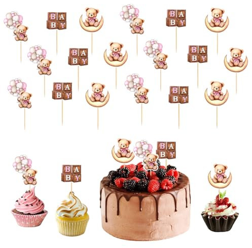 Bzzerumy 24 Stück Babyparty-Bärchen-Cupcake-Topper, Auswahl an Babybären-Thema, Babyparty-Dekorationszubehör, Dschungeltier-Thema