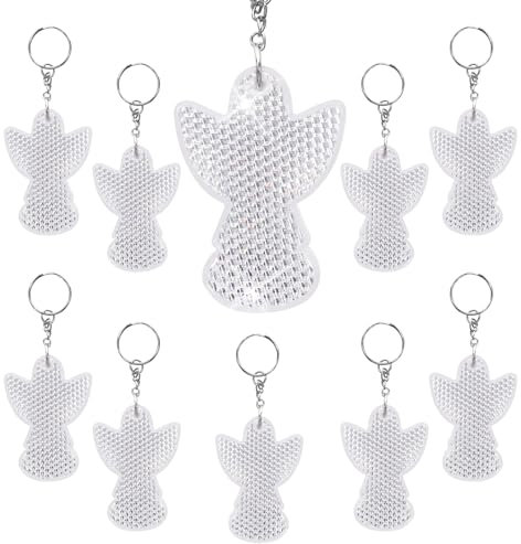 LAMEK 10 Stück Schutzengel Anhänger Reflektor Engel Schlüsselanhänger Acryl Glücksbringer Reflektierenden Schmuck Engel Geschenk für Rucksack Fahrrad zur Einshculung Geburtstag Weihnachten