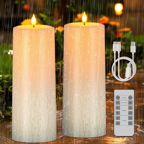 PChero Ricaricabili Candele con Telecomando, 2pcs Solari Impermeabili Candele Luci a Led Batteria Natalizie Decorative Finte Elettriche Effetto Reale per Esterni Giardino Halloween Natale Deco Casa
