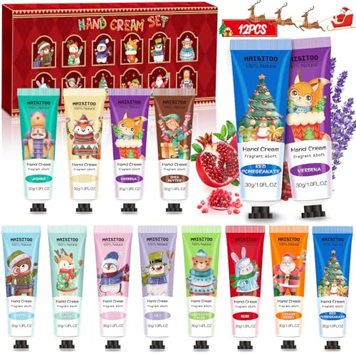 NLMWTI Mini Crèmes pour Les Mains, 12 Pièces Crème Mains Réparatrices, Crème Hydratante pour Les Mains pour Les Mains et Les Pieds Secs, pour Noël, Saint-Valentin, Anniversaire pour Maman Petite Amie