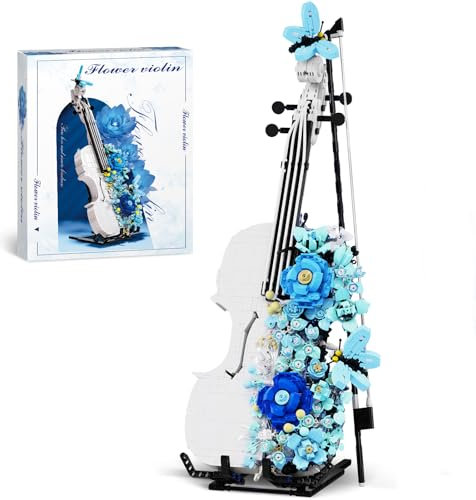 QLT Violine Blumen Klemmbausteine Baukasten,Pflanzen Ideas deko Leichtes Violinmodell,Geschenkideen/Instrumentendekor für Mädchen Erwachsene 8+ 1419PCS