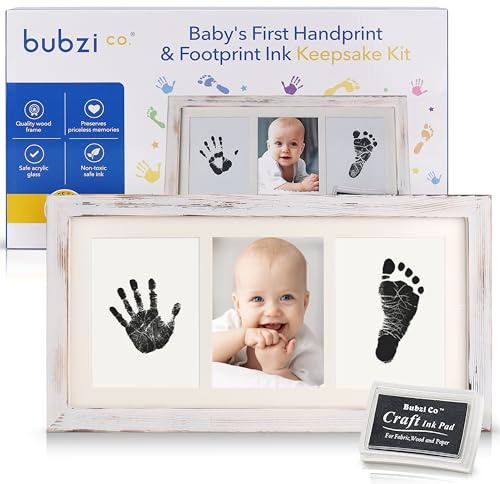 Bubzi Co Baby Handprint Kit & Footprint Photo Frame for Newborn Girls and Boys, Unique Baby Shower Gifts Set for Registry, Memorable Keepsake Decorations for Room Wall or Nursery Decor (White Wash)