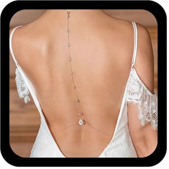 Wendalern Crystal Teardrop Body Chain Necklace Rhinestone Back-drop Necklace Sexy Beach Back Chain Gold Rhinestone Tassel Body Harness Chain Bridal Wedding Backless Dress Jewelry for Women
