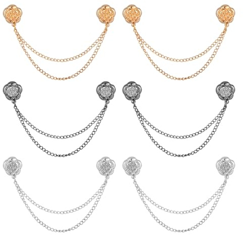 6pcs Magnet Clothing Pins, Metal Magnetic Clothing Clips with Chain Multi-Use Strong Magnet Pin Magnetic Button Clips for Fixing Hem of Hijab Clothes Long Pants Legs Sleeves of Shirts(Flower Style)