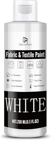 Textilfarbe Weiß - 250ml Weiß Stofffarbe Waschfest für Stoff und Leder - Permanente Stoffmalfarben Waschmaschinenfest Stoff Farbe zum Bemalen von Kleidung, T-Shirts, Jeans, Taschen, Leinwand, Schuhen