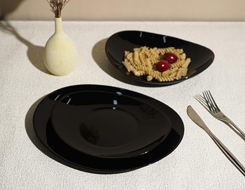 Today Home, 18 Pezzi Set Piatti Ovali, Nero: 6 Piani 27x24cm, 6 Fondi 23x21cm, 6 Dessert 22x20cm, Lavabile in Lavastoviglie, Microonde, Vetro, Forma Ovale, Occasione Formale