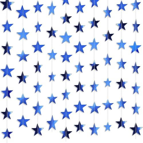 26 Feet Reflective Star Paper Garland - Sparkling Star Bunting Banner Hanging Decoration,Sparkling Bunting Banner - for Birthday Holiday Wedding Anniversary Theme Party Supplies (blue)