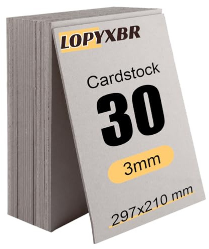 LOPYXBR 30 ark grå kartong A4, bokbindningsskiva 3 mm, pysselkartong DIN A4 21 x 29,7 cm, grå kartong för bokbindning, hantverk, modelltillverkning, kalender, förpackningskort, pysselkartong