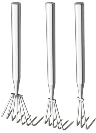 3 Pezzi Mini Rastrello A Mano, Coltivatore Manuale In Acciaio Inossidabile, Ottimo Per Scavare, Livellare, Allentare Il Terreno, Piantare Foglie Di Prato All'aperto, Paglia