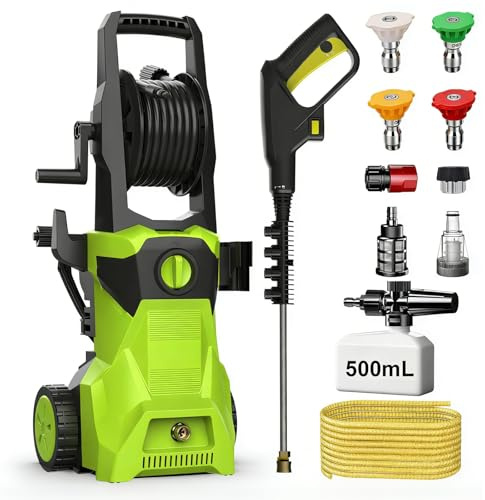 KEPEAK Power Pressure Cleaner for Effortless Cleaning with 4 Quick Connect Nozzles, 5000PSI, Foam Cannon, 52ft Hose Reel, for Cars Fences Driveways Patios