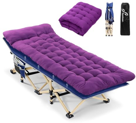 lit de Camp avec Matelas pour Adultes, 71/81cm lit de Camp Pliable 1 Personne Charge Jusqu'à 204 Kg pour Camping, Les Voyages, la Maison, Jardin (Bleu + Violet, 188 cm × 71 cm × 37 cm)