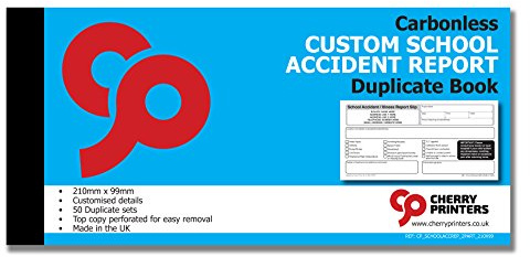Cherry Printers Carbonless NCR Custom School Accident Report Duplicate Book 210mm x 99mm 50 Sets 30 Pack