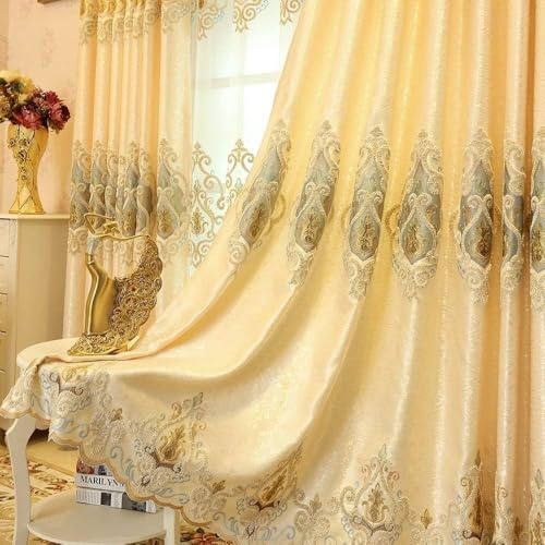 1 Pair European Style Living Room Gold Curtains Room Darkening Luxury Curtains for Bedroom (Cloth Curtains, 2x W66xL84 Inch)