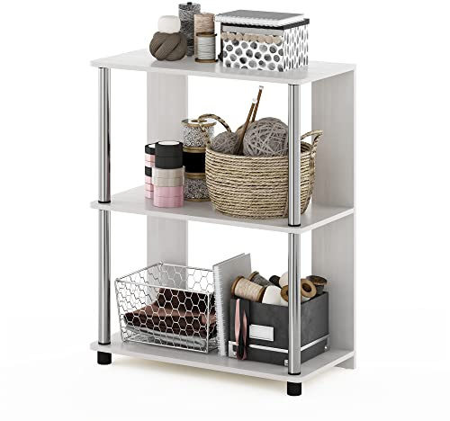 Furinno JAYA Book Shelf, 3-Tier Display Shelf, Open Storage Shelves, Shelving Unit, for Organization and Storage, Living Room, Garage, Home Office, White Oak