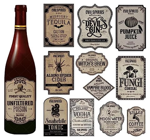 Facynde Weinflaschenaufkleber | 12 Stück Halloween-Weinflaschen- | Getränkeaufkleber, Einweihungs-Weinflaschenetiketten, selbstklebend für die Wand